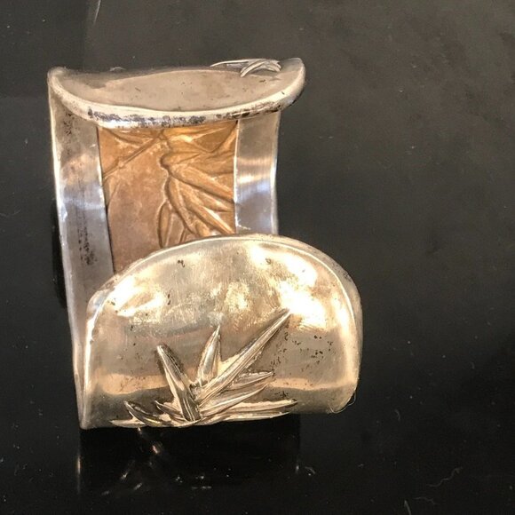 Rare Chinese Sterling Silver Cuff Bracelet Wing Hang Antique Chinese Bamboo 925 - Picture 5 of 9